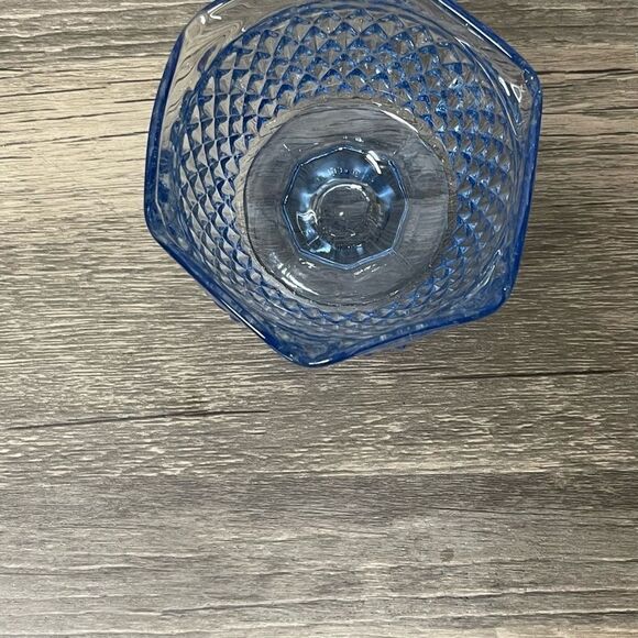 VINTAGE PALE BLUE INDIANA GLASS FOOTED OPEN SUGAR OR SMALL BOWL FLUTED DIAMOND - Picture 2 of 7